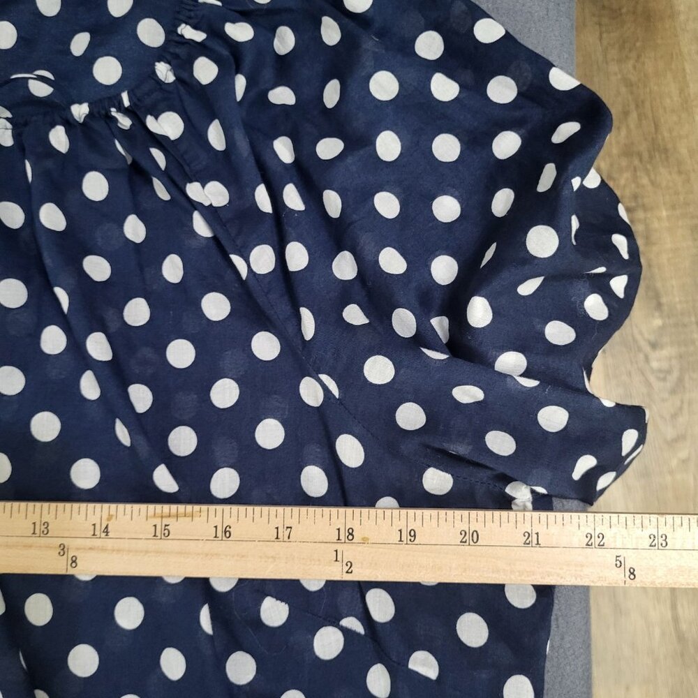 LAUREN RALPH LAUREN Womens 1X Peasant Polka Dot Blouse Semi Sheer Navy White - Picture 5 of 9